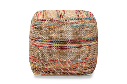 Baxton Studio Caiman Moroccan Inspired Multicolored Handwoven Hemp Pouf Ottoman