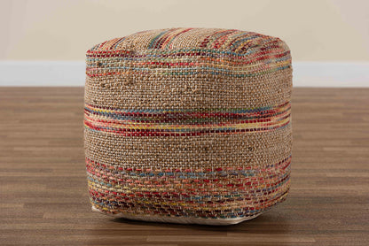 Baxton Studio Caiman Moroccan Inspired Multicolored Handwoven Hemp Pouf Ottoman