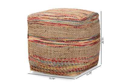 Baxton Studio Caiman Moroccan Inspired Multicolored Handwoven Hemp Pouf Ottoman