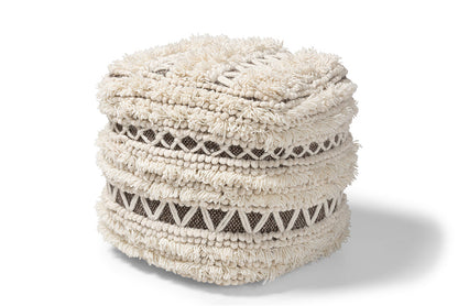 Baxton Studio Vesey Moroccan Inspired Beige and Brown Handwoven Wool Pouf Ottoman