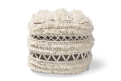 Baxton Studio Vesey Moroccan Inspired Beige and Brown Handwoven Wool Pouf Ottoman