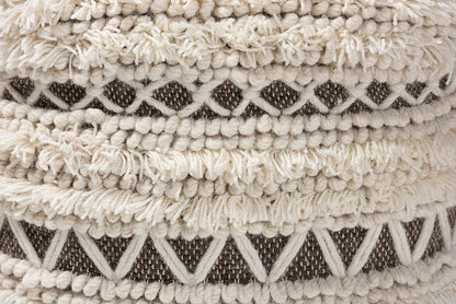 Baxton Studio Vesey Moroccan Inspired Beige and Brown Handwoven Wool Pouf Ottoman