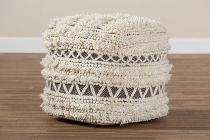 Baxton Studio Vesey Moroccan Inspired Beige and Brown Handwoven Wool Pouf Ottoman