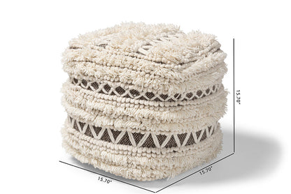 Baxton Studio Vesey Moroccan Inspired Beige and Brown Handwoven Wool Pouf Ottoman