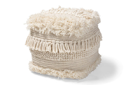 Baxton Studio Bartow Moroccan Inspired Beige Handwoven Cotton Pouf Ottoman