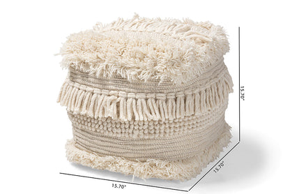 Baxton Studio Bartow Moroccan Inspired Beige Handwoven Cotton Pouf Ottoman