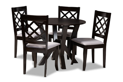 Baxton Studio Adina Modern and Contemporary Grey Fabric Upholstered and Dark Brown Finished Wood 5-Piece Dining Set