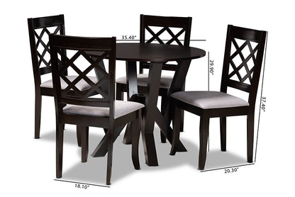 Baxton Studio Adina Modern and Contemporary Grey Fabric Upholstered and Dark Brown Finished Wood 5-Piece Dining Set