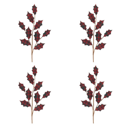 Plaid Holly Leaf Spray (Set of 4)