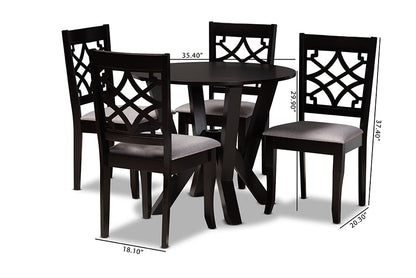 Baxton Studio Alisa Modern and Contemporary Grey Fabric Upholstered and Dark Brown Finished Wood 5-Piece Dining Set