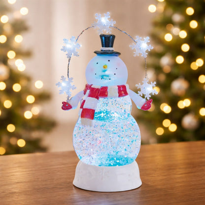 LED Snowman Snow Globe 9.5"H