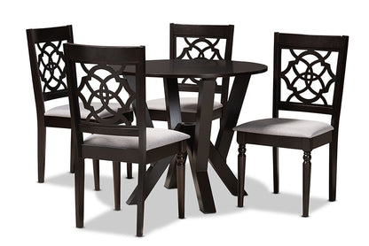 Baxton Studio Alma Modern and Contemporary Grey Fabric Upholstered and Dark Brown Finished Wood 5-Piece Dining Set
