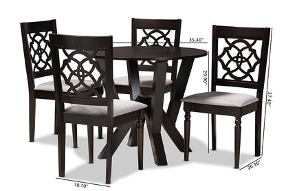 Baxton Studio Alma Modern and Contemporary Grey Fabric Upholstered and Dark Brown Finished Wood 5-Piece Dining Set