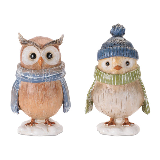 Winter Owl and Bird Figurines (Set of 6)