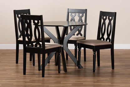 Baxton Studio Callie Modern and Contemporary Sand Fabric Upholstered and Dark Brown Finished Wood 5-Piece Dining Set