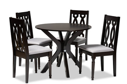 Baxton Studio Callie Modern and Contemporary Grey Fabric Upholstered and Dark Brown Finished Wood 5-Piece Dining Set