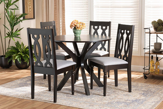 Baxton Studio Callie Modern and Contemporary Grey Fabric Upholstered and Dark Brown Finished Wood 5-Piece Dining Set