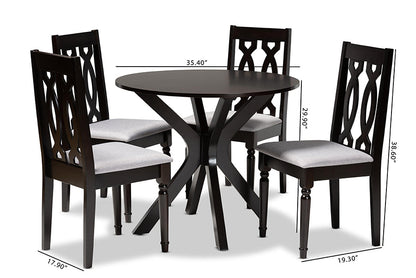 Baxton Studio Callie Modern and Contemporary Grey Fabric Upholstered and Dark Brown Finished Wood 5-Piece Dining Set