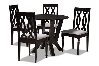 Baxton Studio Anise Modern and Contemporary Grey Fabric Upholstered and Dark Brown Finished Wood 5-Piece Dining Set