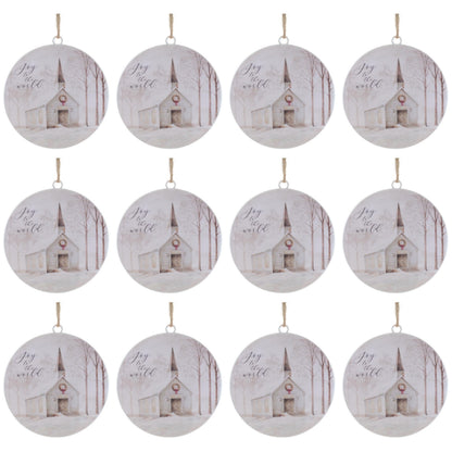 Church Disc Ornament with Holiday Sentiment (Set of 12)
