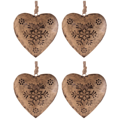 Rustic Snowflake Heart Ornament (Set of 4)