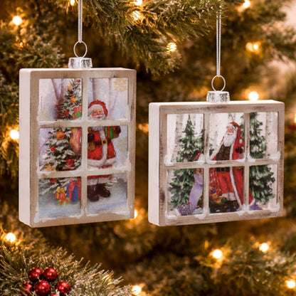 Glass Santa Window Ornament Set of 6
