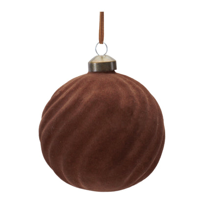 Flocked Ribbed Glass Ball Ornament (Set of 6)