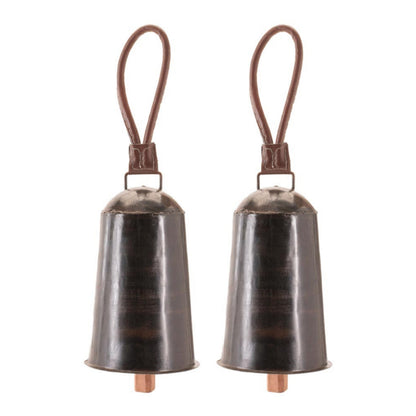 Rustic Iron Hanging Bell with Leather Strap (Set of 2)