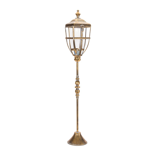 Distressed Metal Lantern Post with Glass Insert 36"H