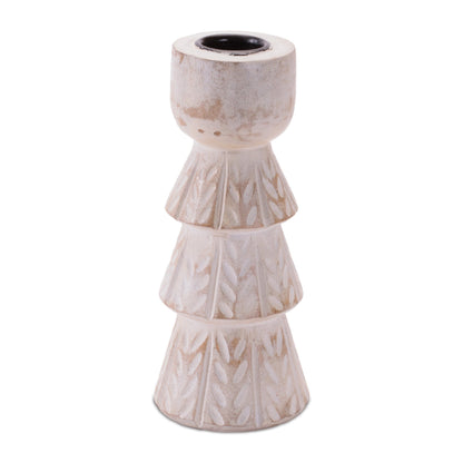 White Washed Wood Taper Candle Holder (Set of 2)