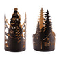 Cut Metal Snowman and Cabin Candle Holder (Set of 2)
