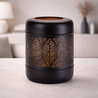 Cut Metal Leaf Pattern Lantern 9.25"H