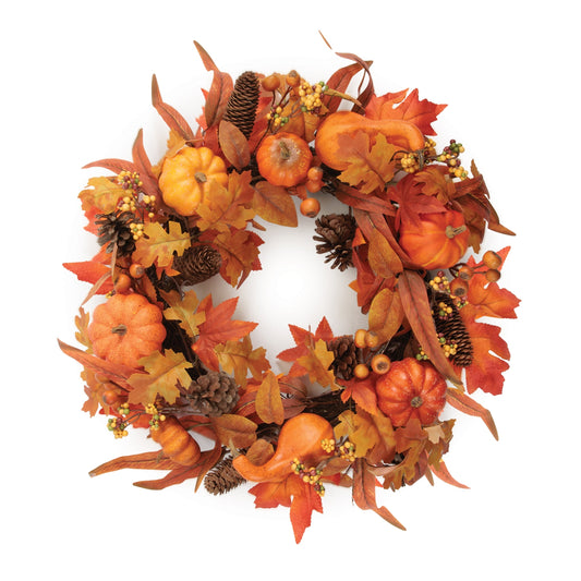 Pumpkin & Pinecone Fall Harvest Wreath 24"D