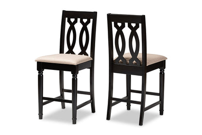 Baxton Studio Darcie Modern and Contemporary Sand Fabric Upholstered Espresso Brown Finished 2-Piece Wood Counter Stool Set of 4