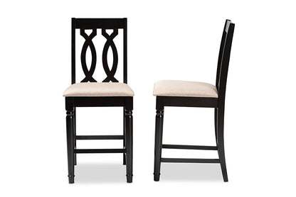 Baxton Studio Darcie Modern and Contemporary Sand Fabric Upholstered Espresso Brown Finished 2-Piece Wood Counter Stool Set of 4