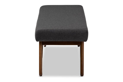 Baxton Studio Rika Mid-Century Modern Dark Grey Fabric Upholstered Walnut Brown Finished Boomerang Bench