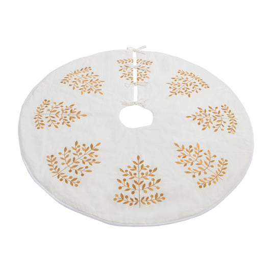 Metallic Leaf Christmas Tree Skirt 48"D