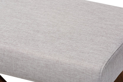 Baxton Studio Rika Mid-Century Modern Greyish Beige Fabric Upholstered Walnut Brown Finished Boomerang Bench