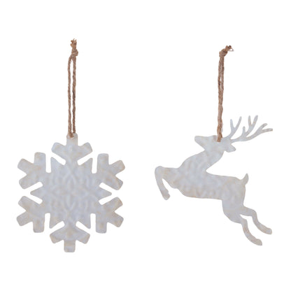 Snowflake and Deer Ornament Set of 12 Ð 5.25"H & 6"H Metal/Jute