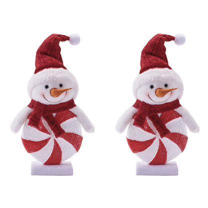 Peppermint Snowman Figurines with Knit Hat (Set of 2)