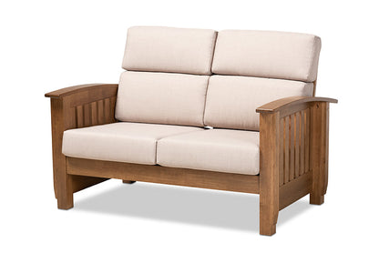 Baxton Studio Charlotte Modern Classic Mission Style Taupe Fabric Upholstered Walnut Brown Finished Wood 2-Seater Loveseat
