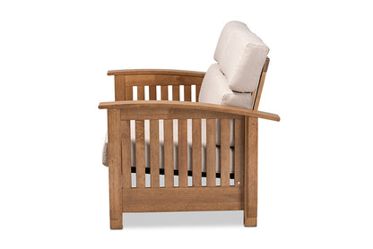 Baxton Studio Charlotte Modern Classic Mission Style Taupe Fabric Upholstered Walnut Brown Finished Wood 2-Seater Loveseat