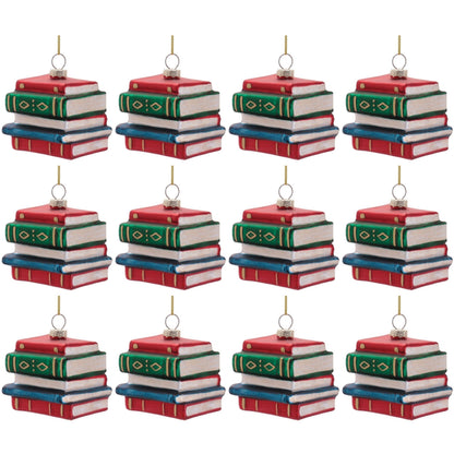 Stacked Books Glass Ornament (Set of 12)