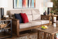 Baxton Studio Charlotte Modern Classic Mission Style Taupe Fabric Upholstered Walnut Brown Finished Wood 3-Seater Sofa