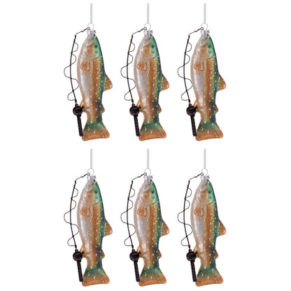 Fishing Fish Glass Ornament (Set of 6)