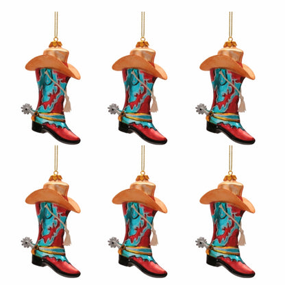Glass Cowboy Boot and Hat Ornaments (Set of 6)