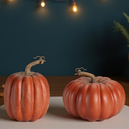 Rustic Ribbed Decorative Pumpkins (Set of 2)