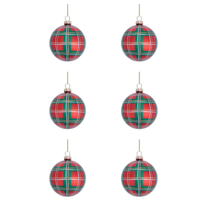 Glass Plaid Ball Ornaments (Set of 6)