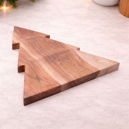 Wood Christmas Tree Divided Serving Tray 16"L