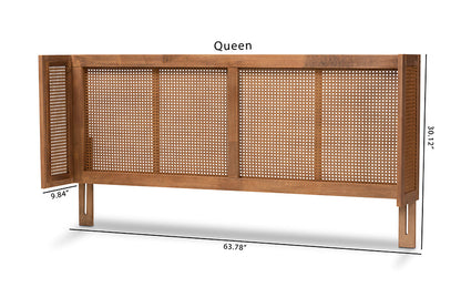 Baxton Studio Rina Mid-Century Modern Ash Wanut Finished Wood and Synthetic Rattan Full Size Wrap-Around Headboard